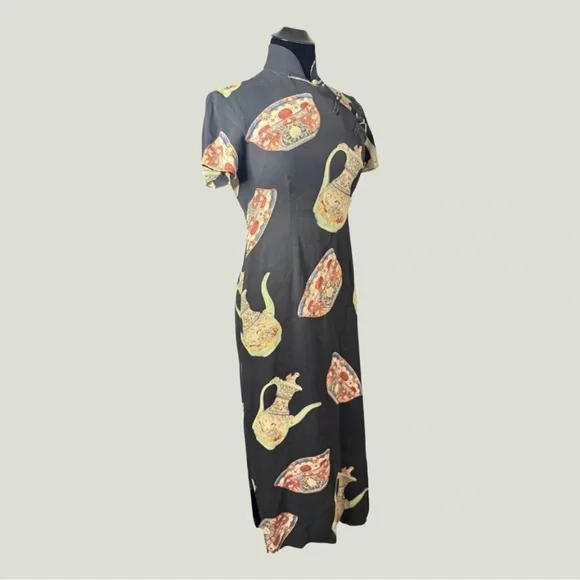 Y2K 90s Harari 100% Silk Asian Inspired Midi Dress - Picture 1 of 1